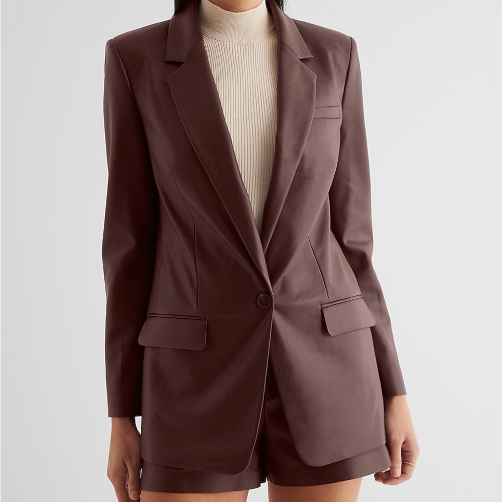 Express rich mocha faux leather blazer with cinching waist